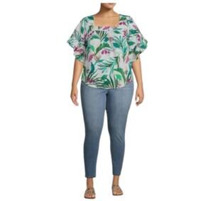 New Terra & Sky Women's Cotton Purple Tropical Peasant Top Plus 1X 16-18